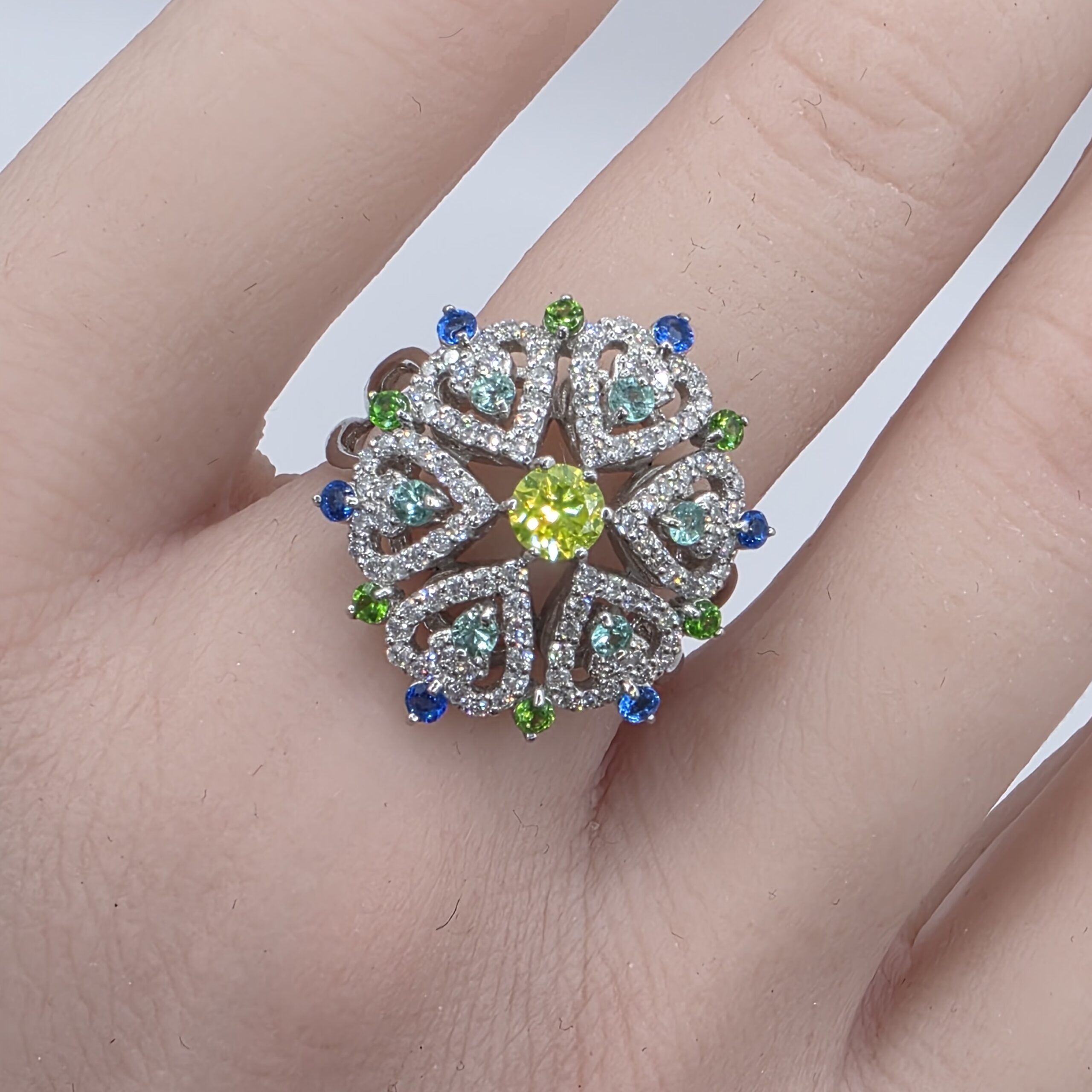 Multi-Color Diamond Ring in Platinum 900 – Size 13
