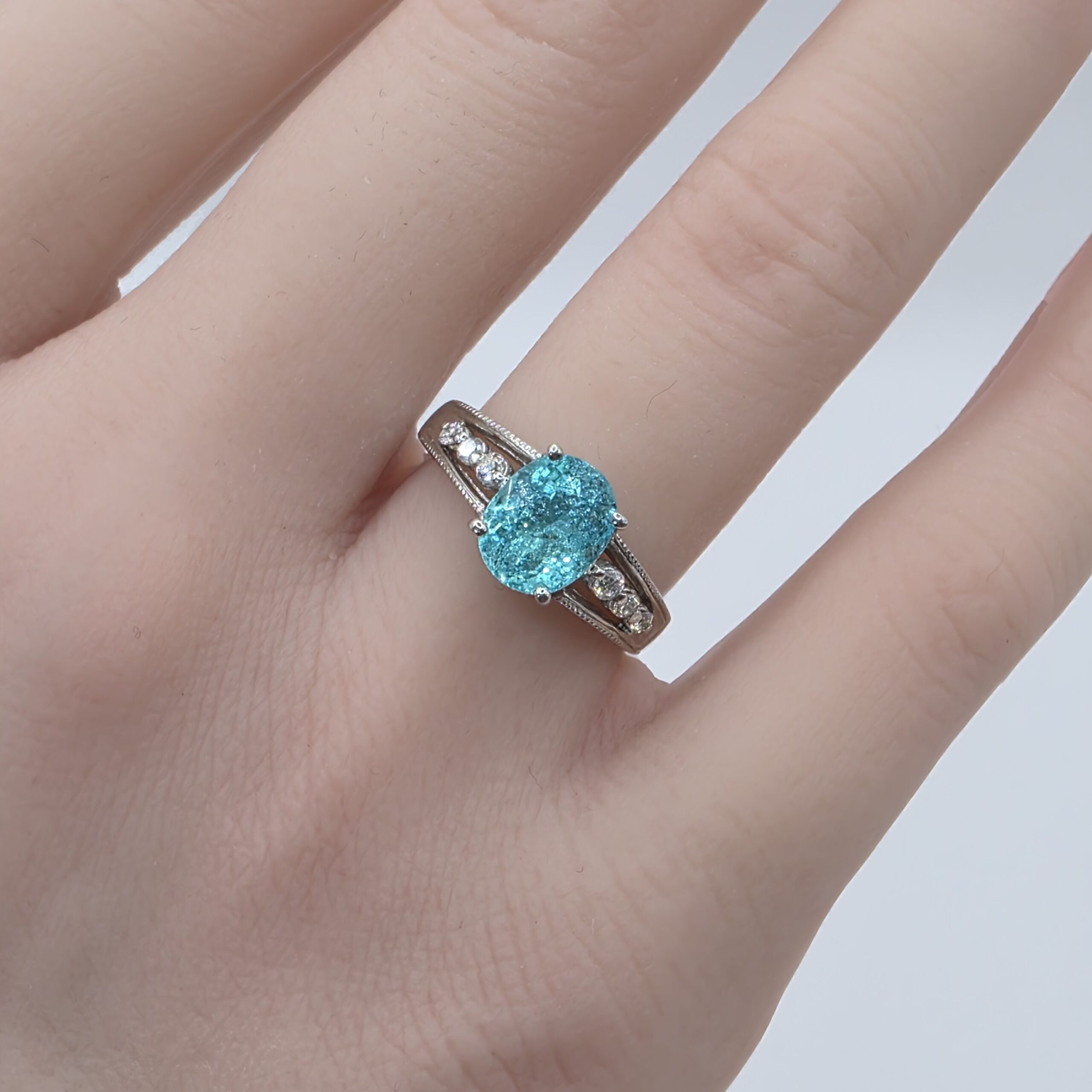 Paraiba & Diamond Ring in PT900 – Size 11.5