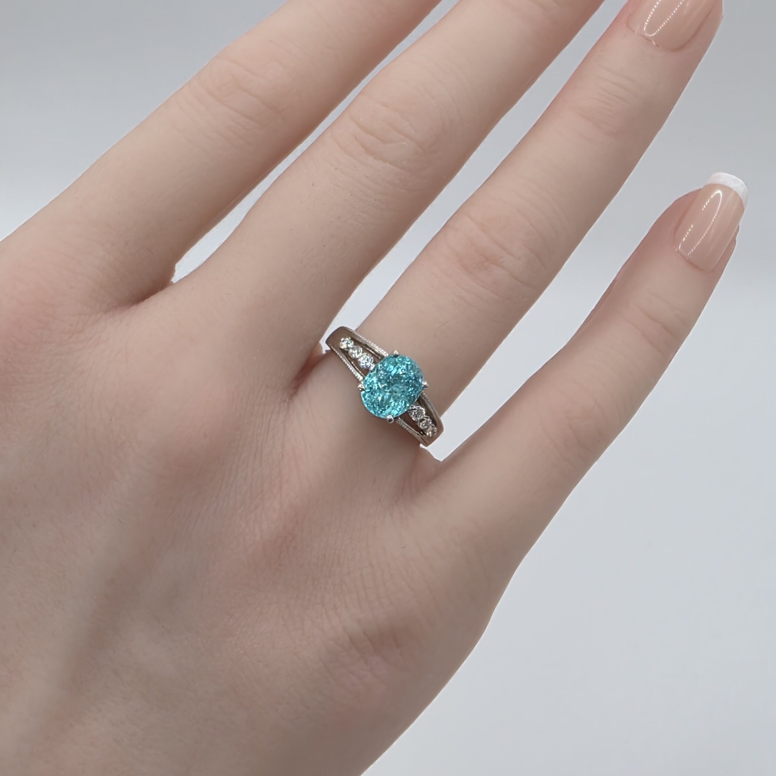 Paraiba & Diamond Ring in PT900 – Size 11.5