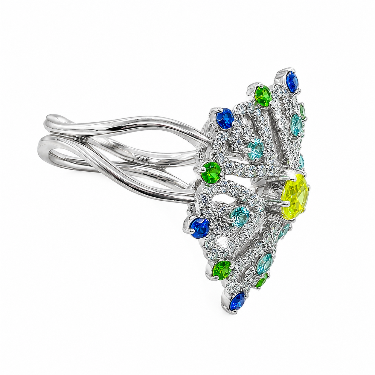 Multi-Color Diamond Ring in Platinum 900 – Size 13