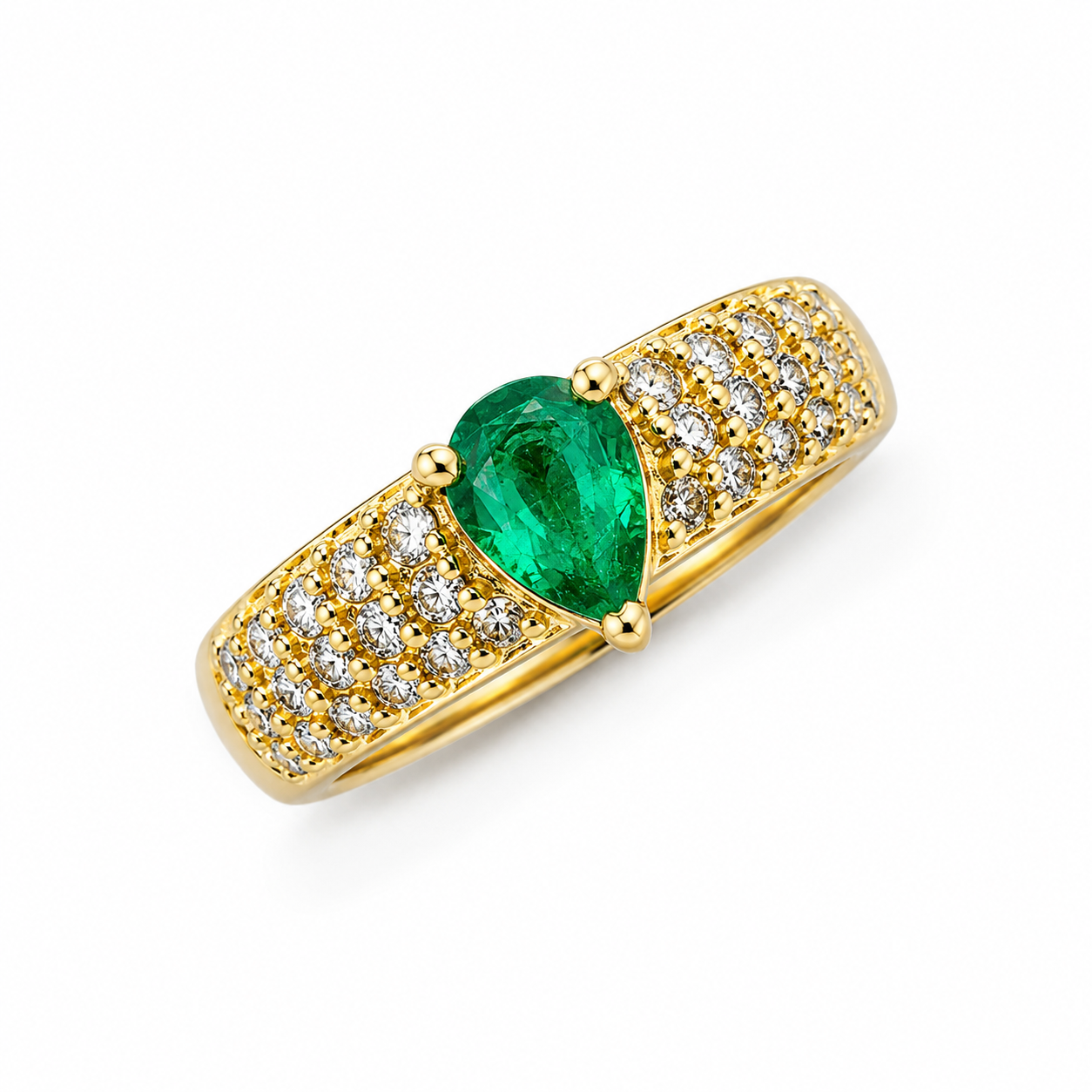 Emerald & Diamond Ring in K18 Yellow Gold – Size 12