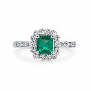 Emerald & Diamond Ring in PT900  – Size 12