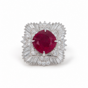 Ruby & Diamond Statement Ring in PT900  – Size 10