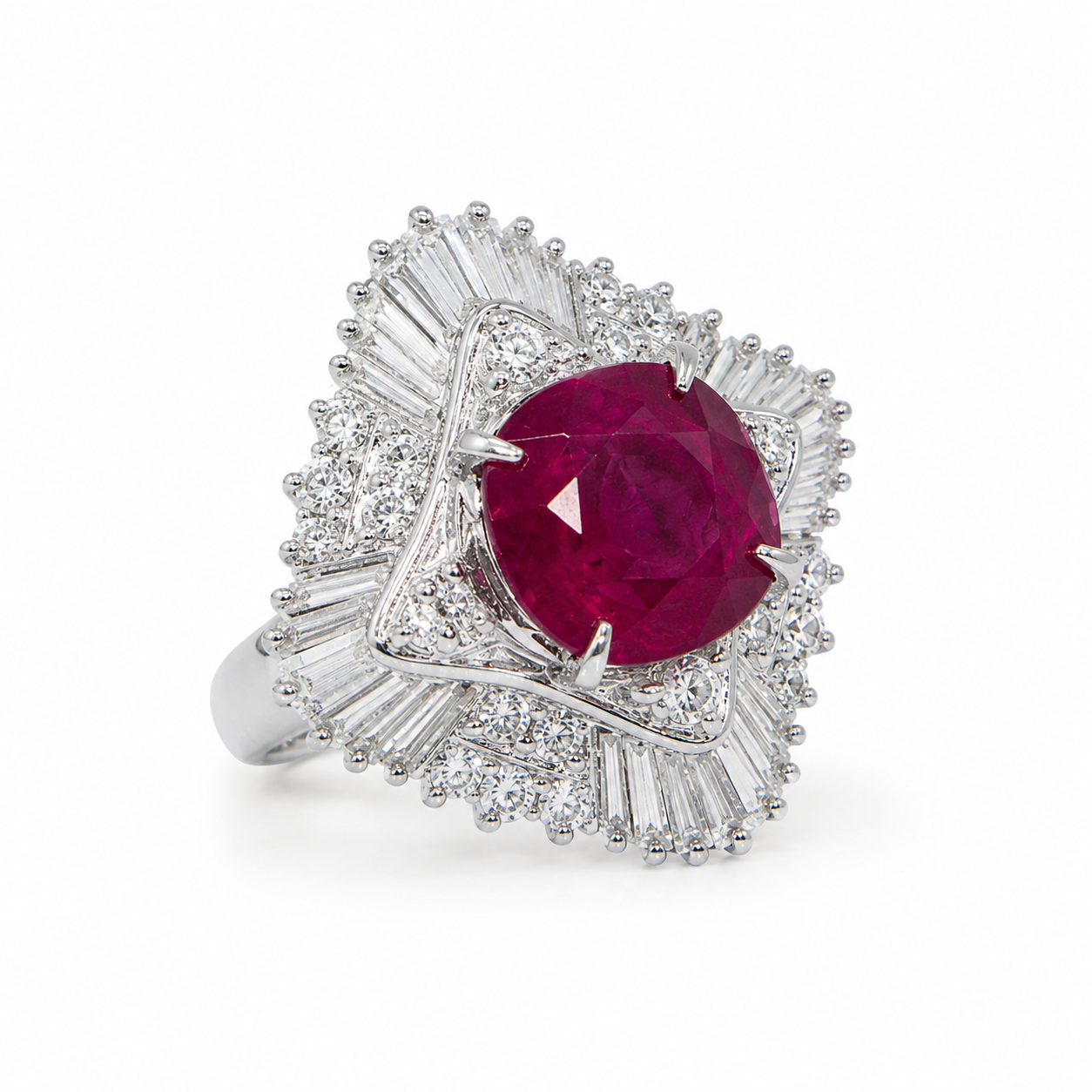 Ruby & Diamond Statement Ring in PT900 – Size 10