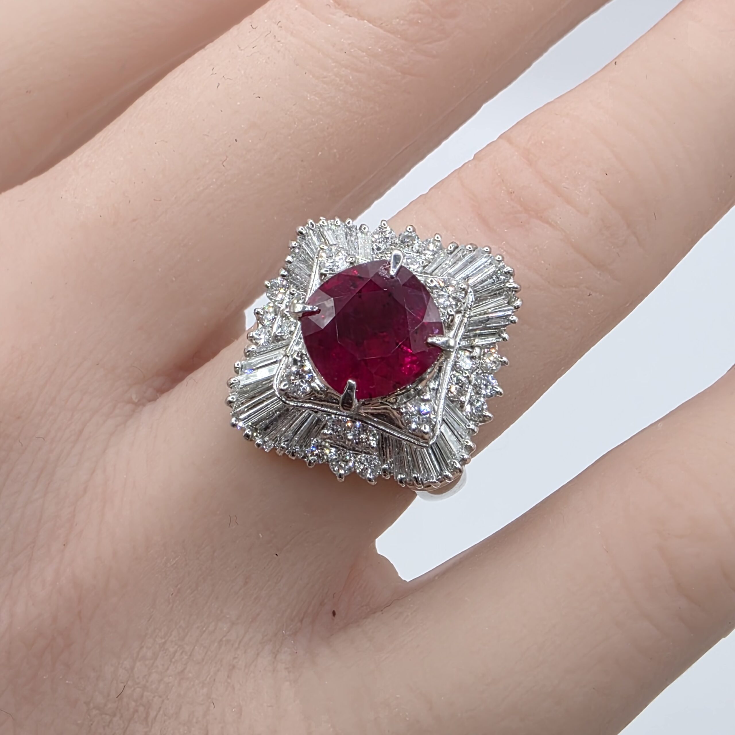 Ruby & Diamond Statement Ring in PT900 – Size 10