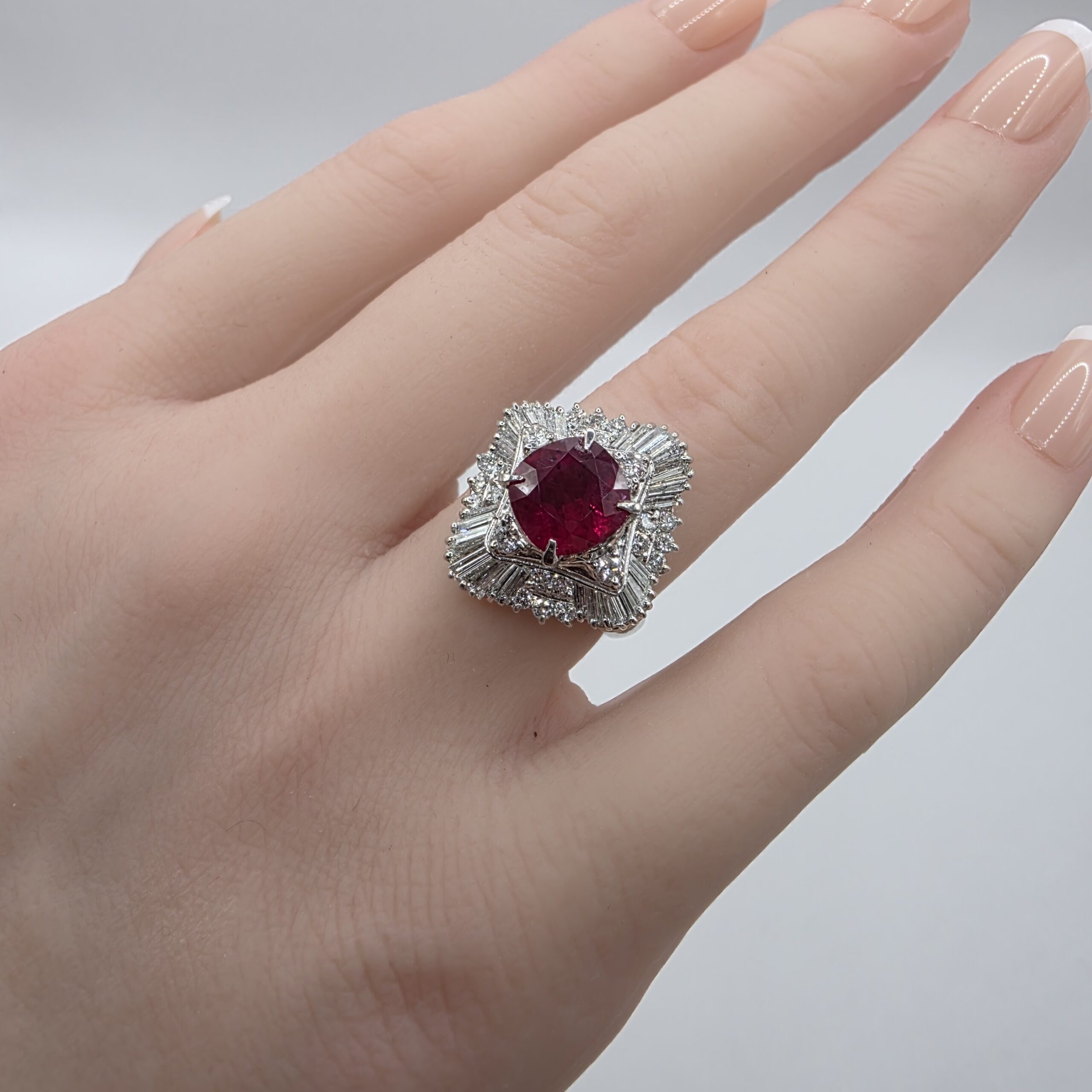 Ruby & Diamond Statement Ring in PT900 – Size 10
