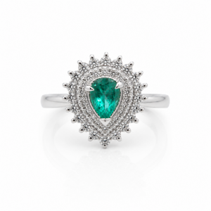 Emerald & Diamond  Ring in PT900  – Size 13