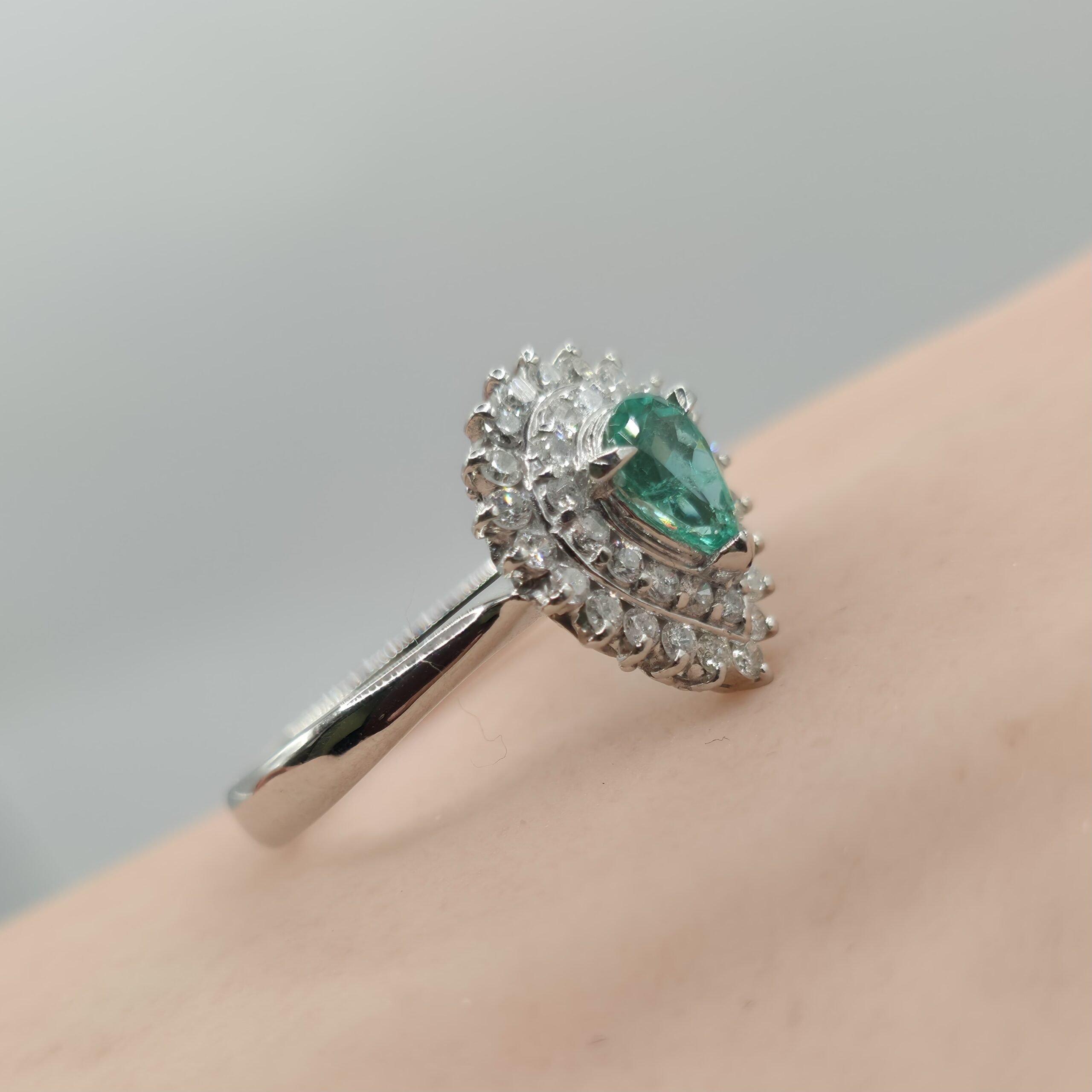 Emerald & Diamond Ring in PT900 – Size 13